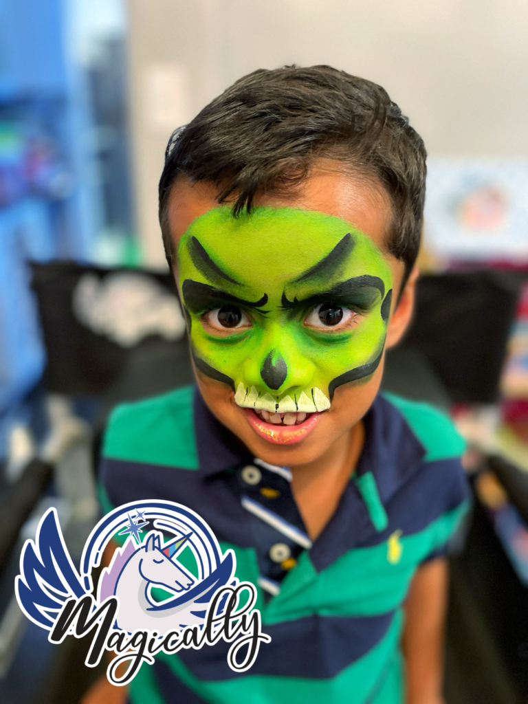 Custom face painting for Halloween: Intricate and artistic designs created with professional face paint