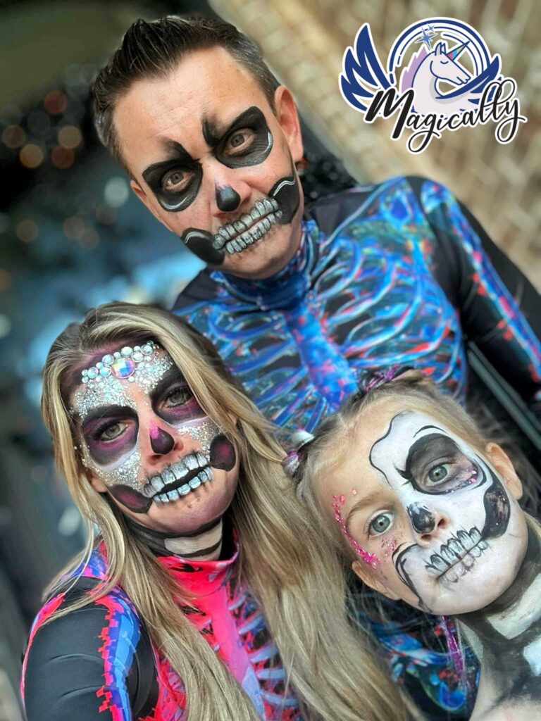 Custom skull face painting for Halooween: Intricate and artistic designs created with professional face paint