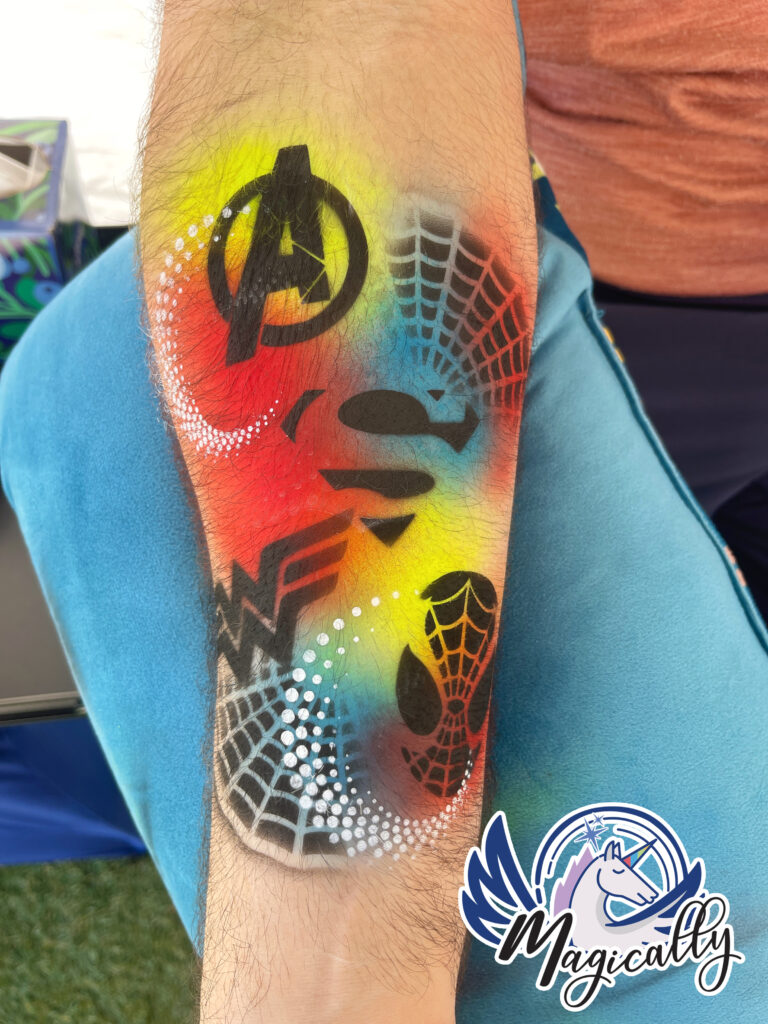 AirBrush art on skin: Vibrant and detailed design applied with a professional airbrush for events and parties